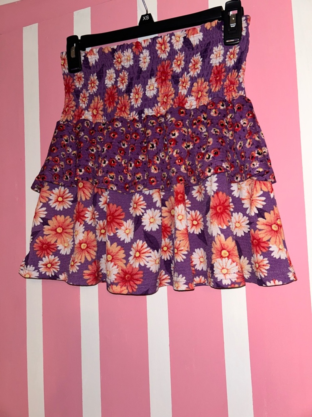 Purple Floral Smocked Ruffle Mini Skirt